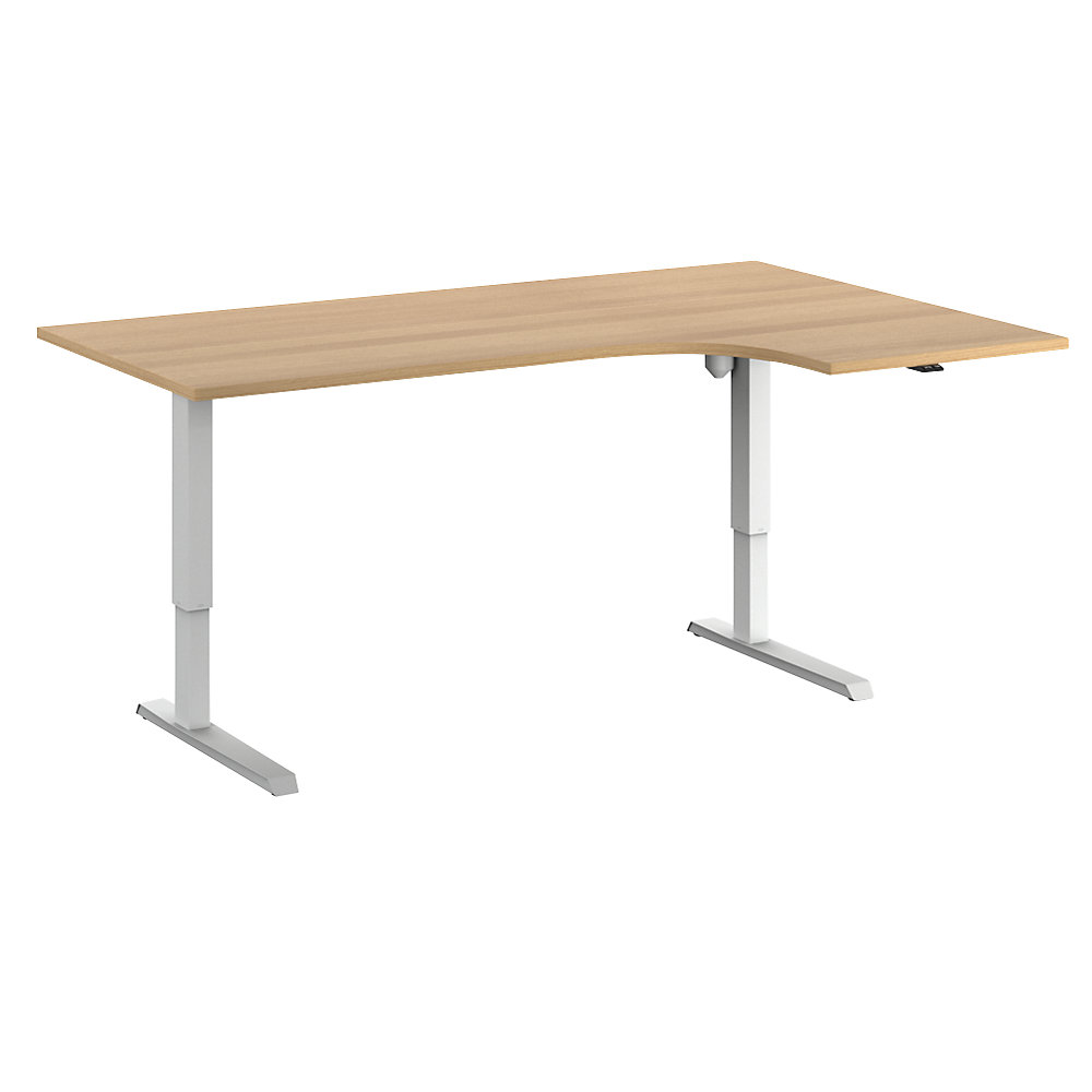 Eurokraft basic Bureau Venla, elektrisch in hoogte verstelbaar, hoek, b x d = 1800 x 1200 mm, beukenhout/wit, rechts