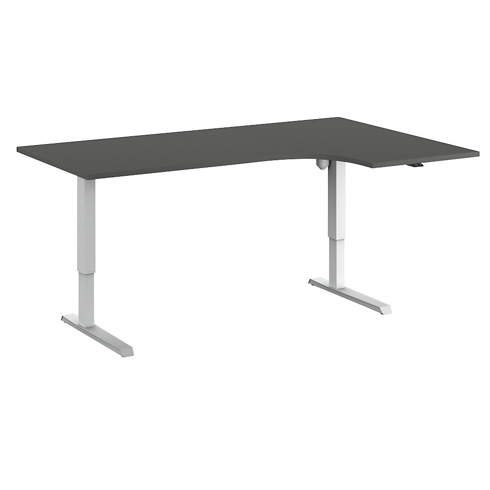 Eurokraft basic Bureau Venla, elektrisch in hoogte verstelbaar, hoek, b x d = 1800 x 1200 mm, donkergrijs/wit, rechts