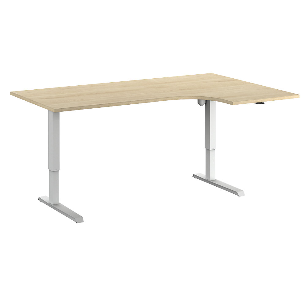 Eurokraft basic Bureau Venla, elektrisch in hoogte verstelbaar, hoek, b x d = 1800 x 1200 mm, eikenhout/wit, rechts