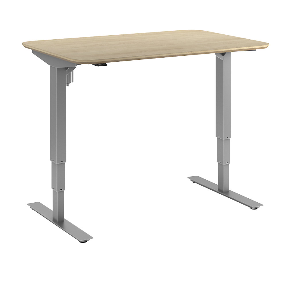Bureau Atlanta Trend, elektrisch in hoogte verstelbaar, rechte, afgeronde hoeken, b x d = 1200 x 800 mm, eikenhout/zilver