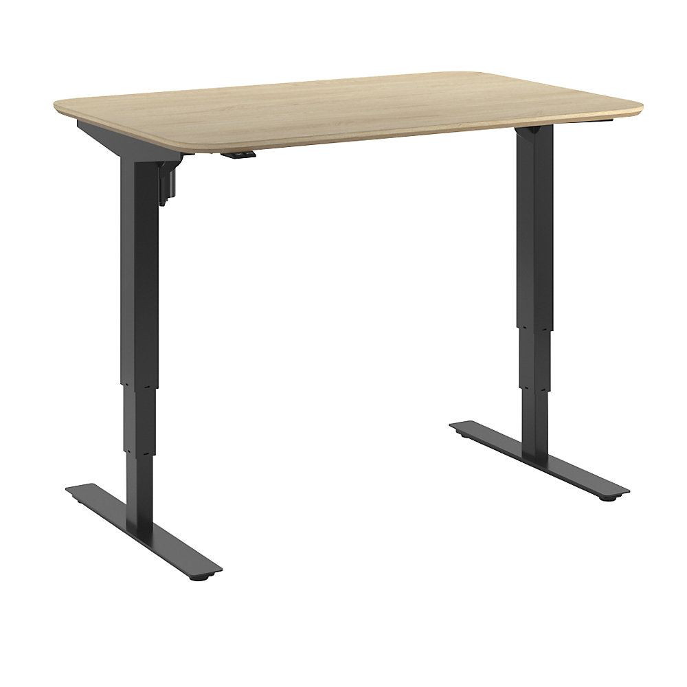 Bureau Atlanta Trend, elektrisch in hoogte verstelbaar, rechte, afgeronde hoeken, b x d = 1200 x 800 mm, eikenhout/zwart