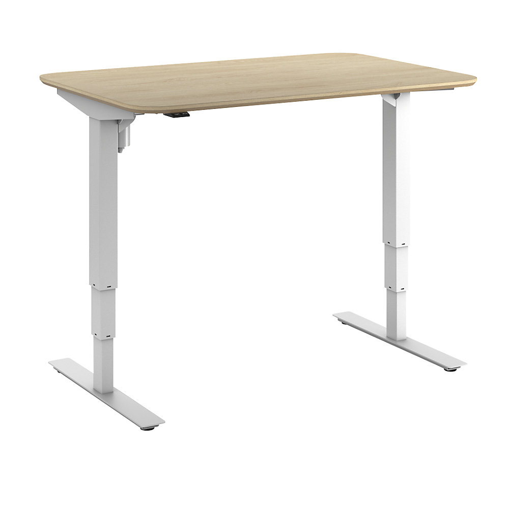 Bureau Atlanta Trend, elektrisch in hoogte verstelbaar, rechte, afgeronde hoeken, b x d = 1200 x 800 mm, eikenhout/wit