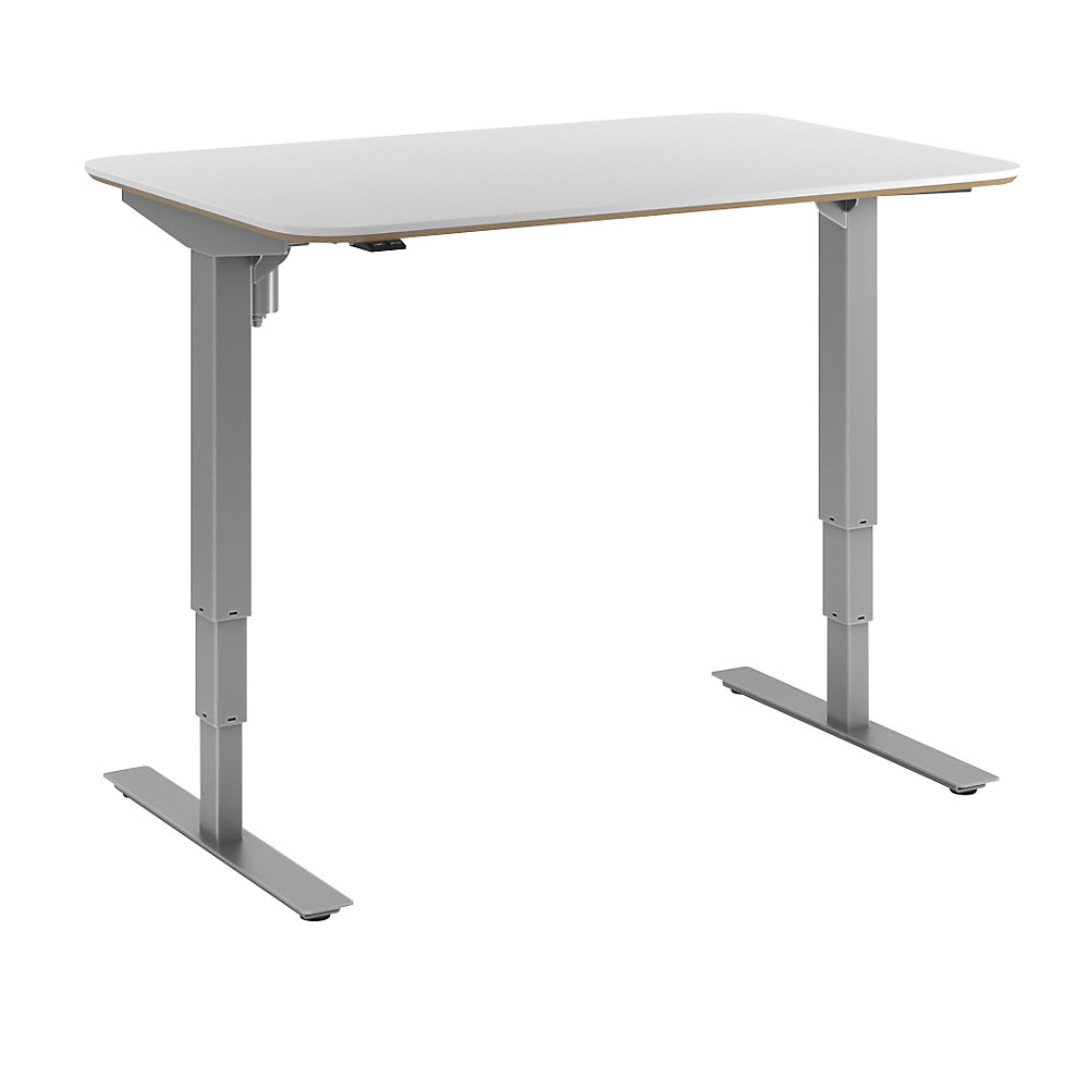 Bureau Atlanta Trend, elektrisch in hoogte verstelbaar, rechte, afgeronde hoeken, b x d = 1200 x 800 mm, wit/zilver