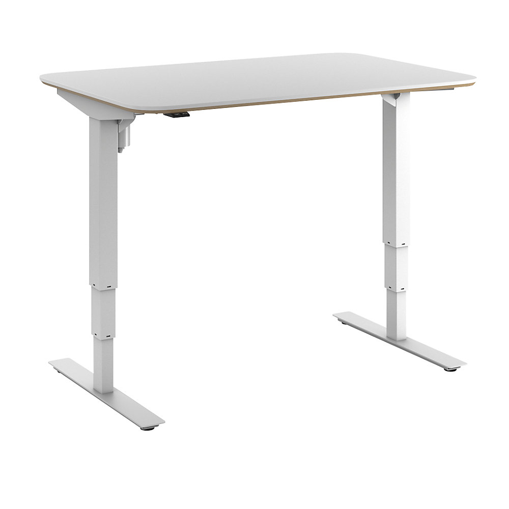 Bureau Atlanta Trend, elektrisch in hoogte verstelbaar, rechte, afgeronde hoeken, b x d = 1200 x 800 mm, wit/wit