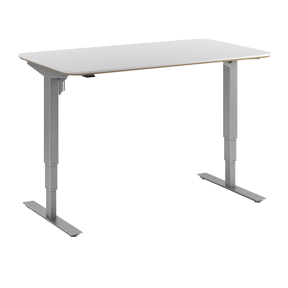 Bureau Atlanta Trend, elektrisch in hoogte verstelbaar, rechte, afgeronde hoeken, b x d = 1400 x 800 mm, wit/zilver