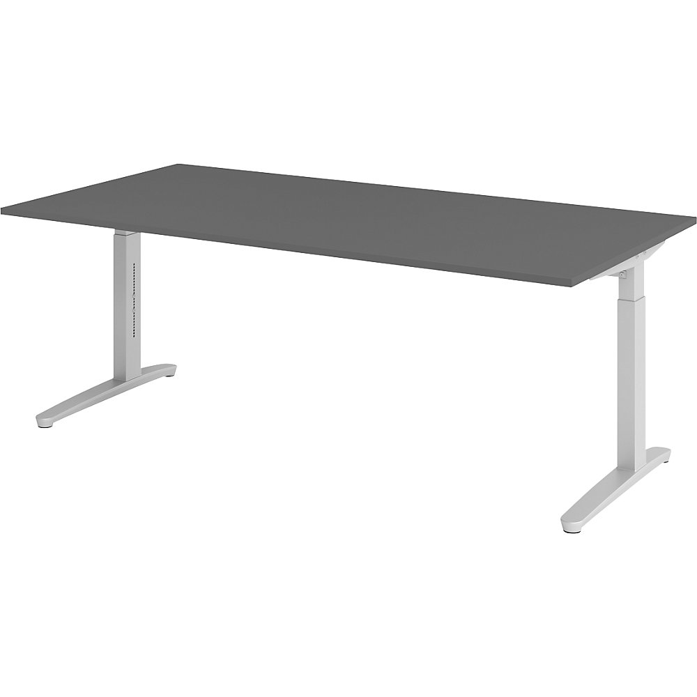 ANNY - Bureautafel met C-vormig onderstel, in hoogte verstelbaar van 650 - 850 mm, breedte 2000 mm, aluminiumzilver / grafiet