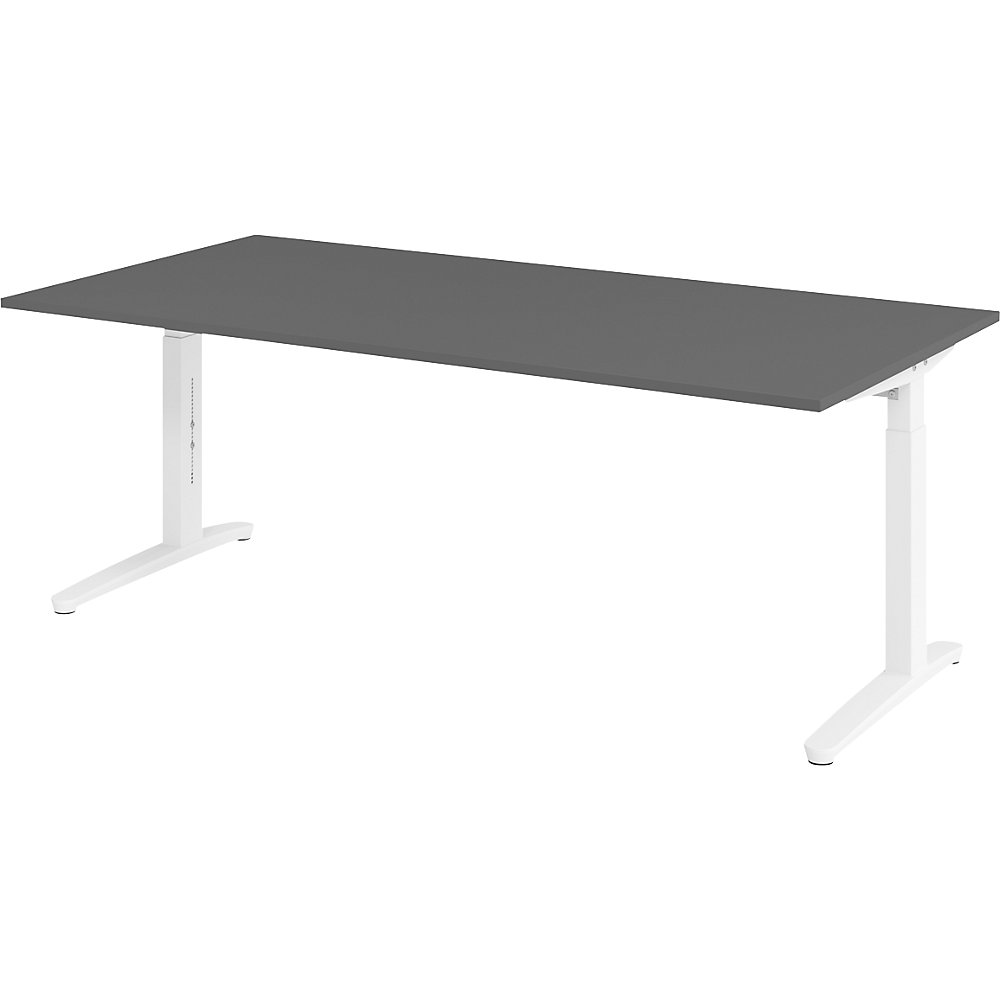 ANNY - Bureautafel met C-vormig onderstel, in hoogte verstelbaar van 650 - 850 mm, breedte 2000 mm, wit / grafiet