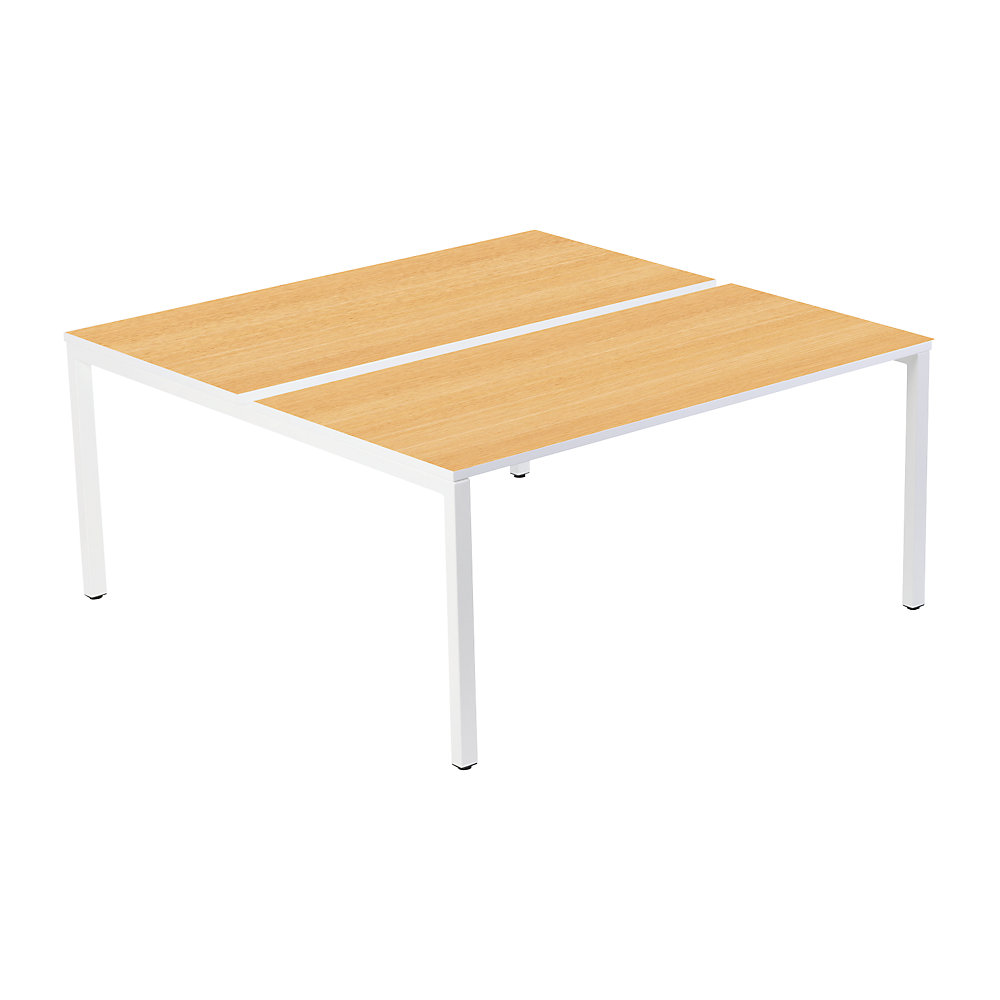 EasyDesk Teambureau voor twee personen, breedte 1200 mm, diepte 600 / 1260 mm, wit/beukenhout