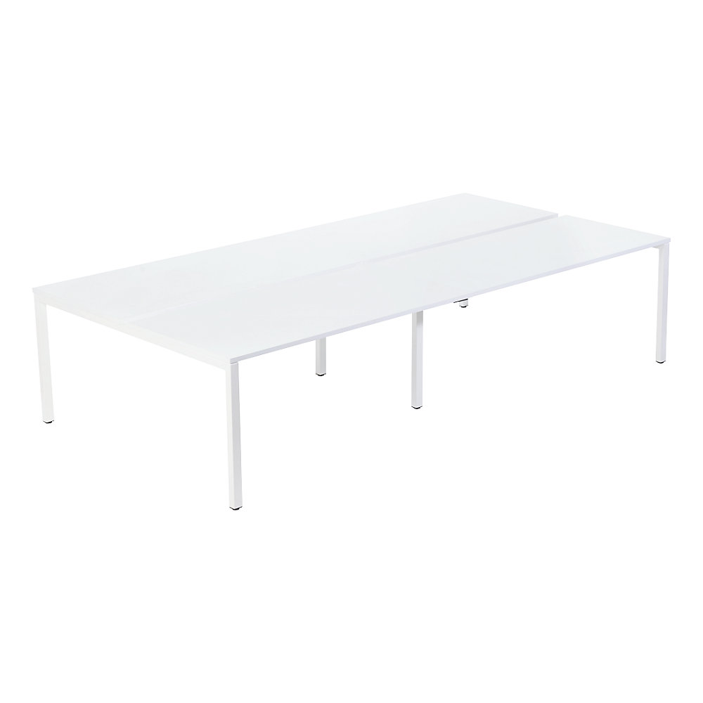 EasyDesk Teambureau voor vier personen, breedte 1200 / 2400 mm, diepte 600 / 1260 mm, wit