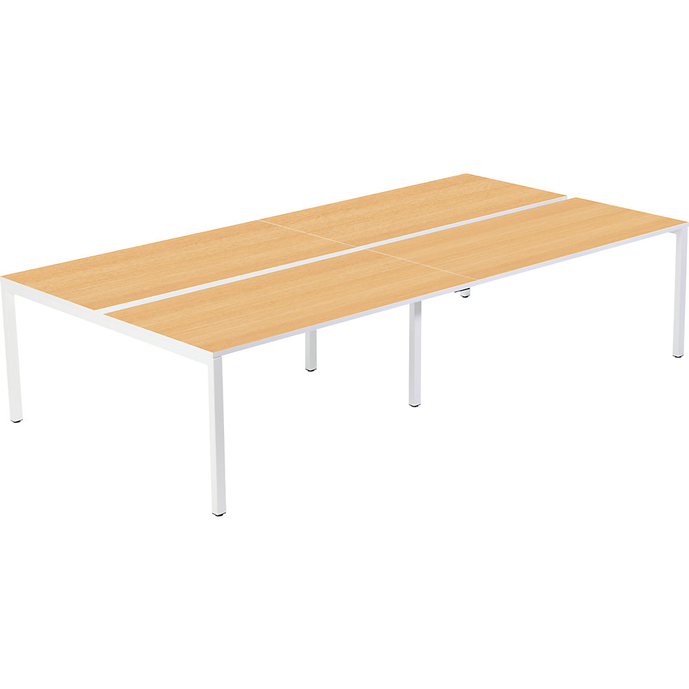 EasyDesk Teambureau voor vier personen, breedte 1200 / 2400 mm, diepte 600 / 1260 mm, wit/beukenhout