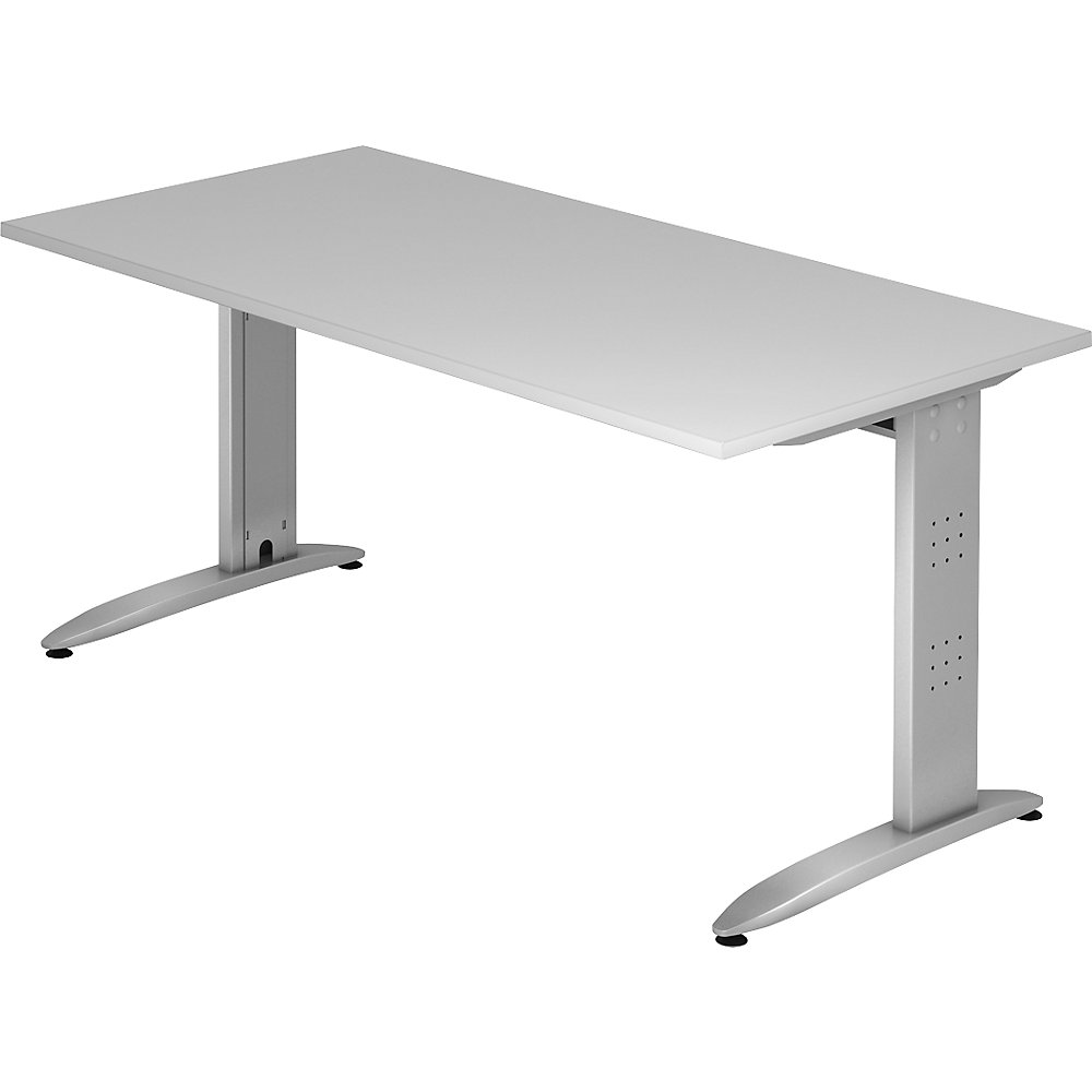 Eurokraft pro Bureautafel, C-vormig onderstel, vaste hoogte, h x b x d = 720 x 1600 x 800 mm, lichtgrijs