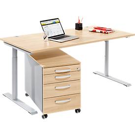 Schäfer Shop Genius Complete meubelset Modena Flex, bureautafel B 1600 mm, in hoogte verstelbaar en verrijdbaar ladeblok, esdoornpatroon