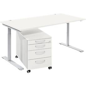 Schäfer Shop Genius Complete meubelset Modena Flex, bureautafel B 1600 mm, in hoogte verstelbaar en verrijdbaar ladeblok, wit