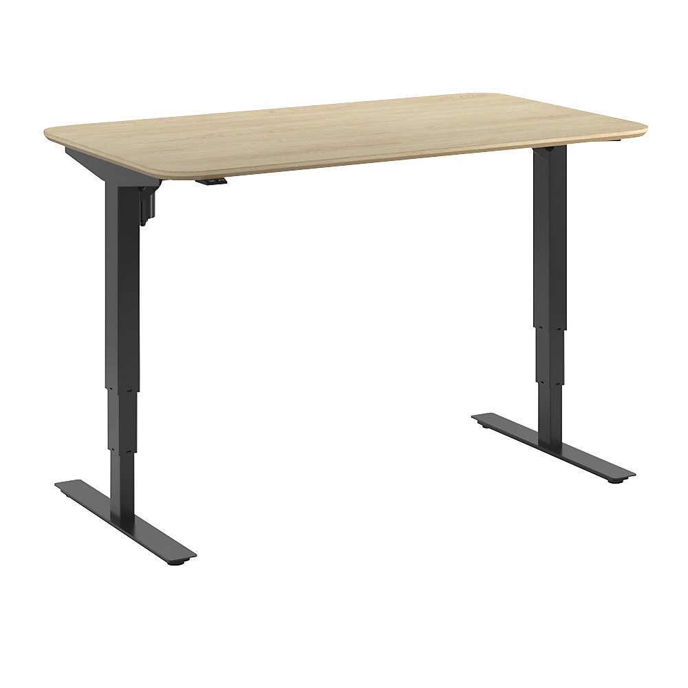 Bureau Atlanta Trend, elektrisch in hoogte verstelbaar, rechte, afgeronde hoeken, b x d = 1400 x 800 mm, eikenhout/zwart