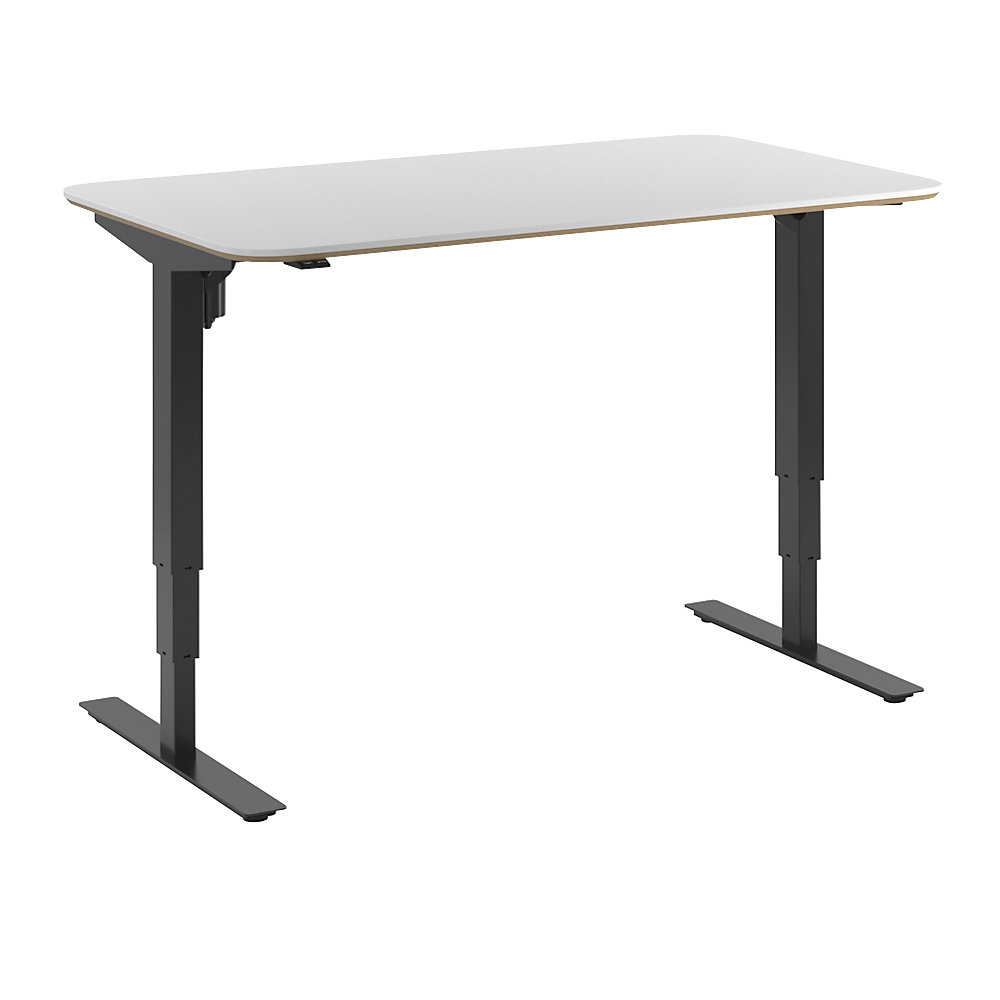 Bureau Atlanta Trend, elektrisch in hoogte verstelbaar, rechte, afgeronde hoeken, b x d = 1400 x 800 mm, wit/zwart