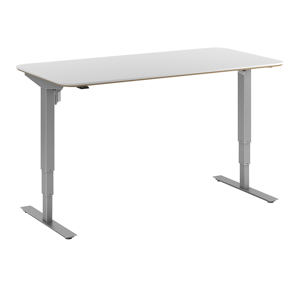 Bureau Atlanta Trend, elektrisch in hoogte verstelbaar, rechte, afgeronde hoeken, b x d = 1600 x 800 mm, wit/zilver