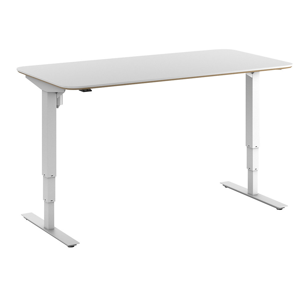 Bureau Atlanta Trend, elektrisch in hoogte verstelbaar, rechte, afgeronde hoeken, b x d = 1600 x 800 mm, wit/wit