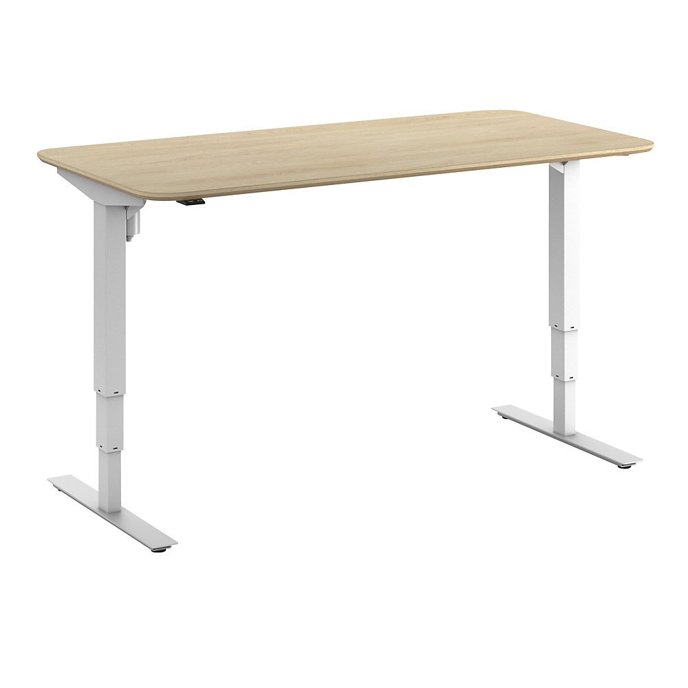Bureau Atlanta Trend, elektrisch in hoogte verstelbaar, rechte, afgeronde hoeken, b x d = 1600 x 800 mm, eikenhout/wit