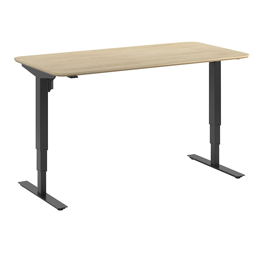 Bureau Atlanta Trend, elektrisch in hoogte verstelbaar, rechte, afgeronde hoeken, b x d = 1600 x 800 mm, eikenhout/zwart