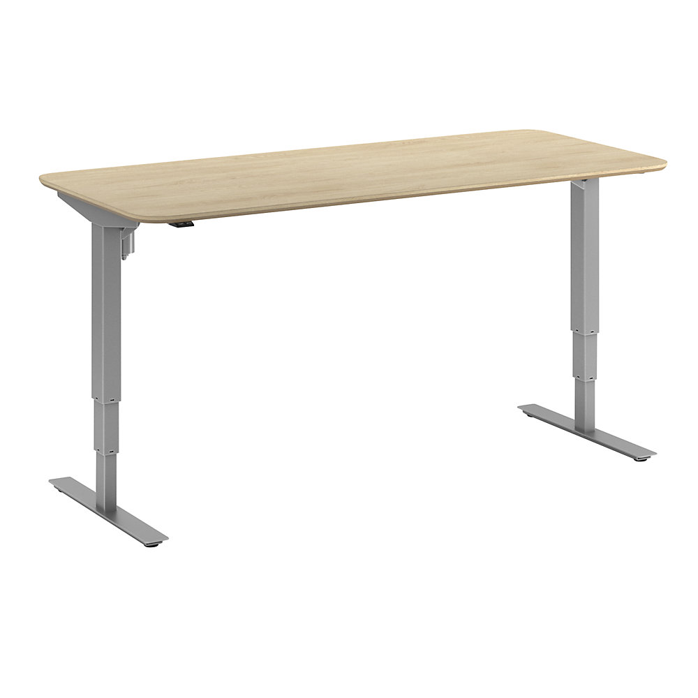 Bureau Atlanta Trend, elektrisch in hoogte verstelbaar, rechte, afgeronde hoeken, b x d = 1800 x 800 mm, eikenhout/zilver