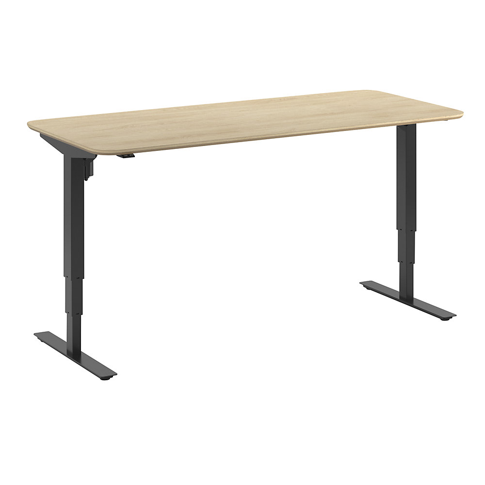 Bureau Atlanta Trend, elektrisch in hoogte verstelbaar, rechte, afgeronde hoeken, b x d = 1800 x 800 mm, eikenhout/zwart