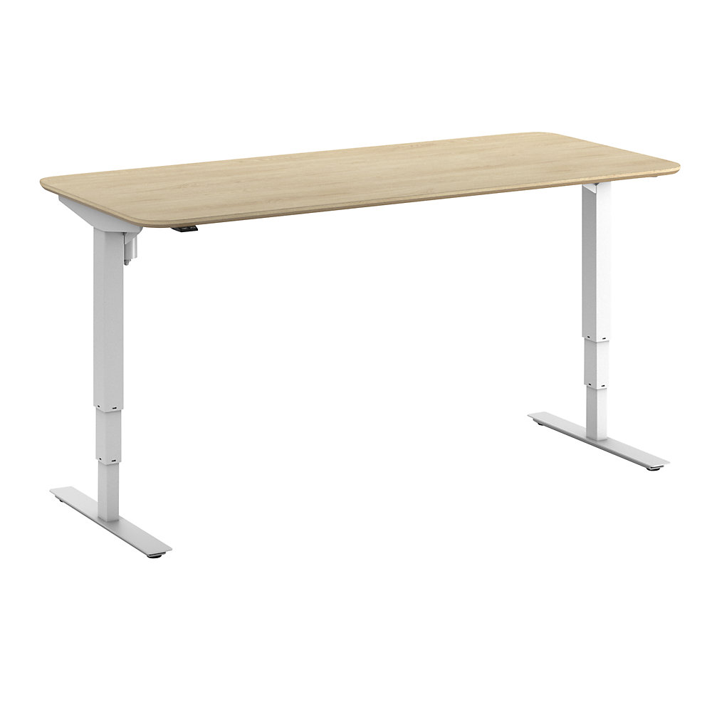 Bureau Atlanta Trend, elektrisch in hoogte verstelbaar, rechte, afgeronde hoeken, b x d = 1800 x 800 mm, eikenhout/wit