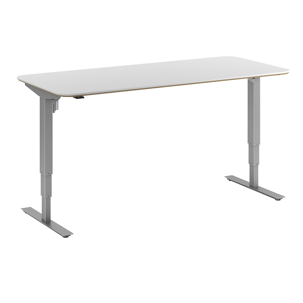 Bureau Atlanta Trend, elektrisch in hoogte verstelbaar, rechte, afgeronde hoeken, b x d = 1800 x 800 mm, wit/zilver