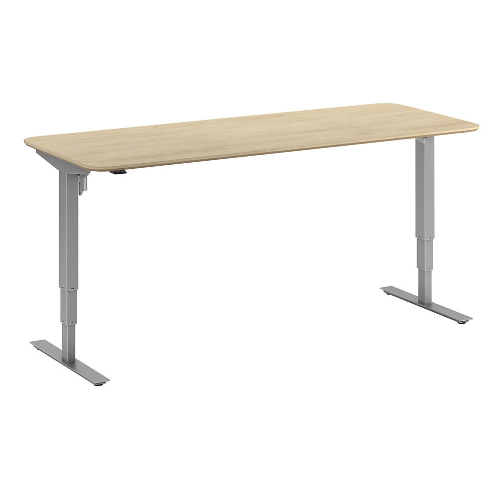 Bureau Atlanta Trend, elektrisch in hoogte verstelbaar, rechte, afgeronde hoeken, b x d = 2000 x 800 mm, eikenhout/zilver
