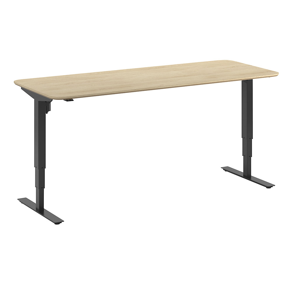 Bureau Atlanta Trend, elektrisch in hoogte verstelbaar, rechte, afgeronde hoeken, b x d = 2000 x 800 mm, eikenhout/zwart