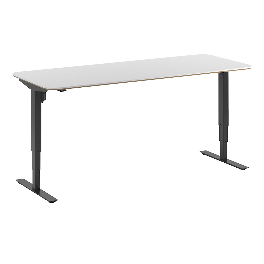 Bureau Atlanta Trend, elektrisch in hoogte verstelbaar, rechte, afgeronde hoeken, b x d = 2000 x 800 mm, wit/zwart