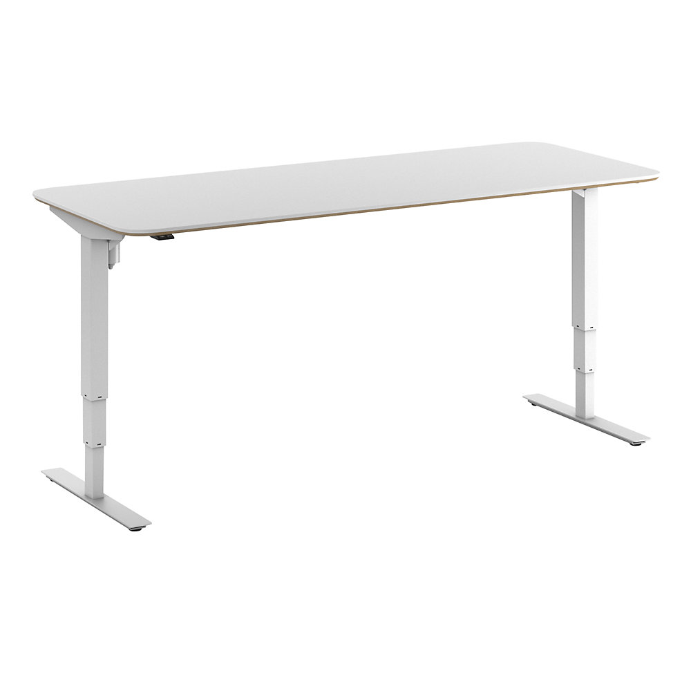Bureau Atlanta Trend, elektrisch in hoogte verstelbaar, rechte, afgeronde hoeken, b x d = 2000 x 800 mm, wit/wit