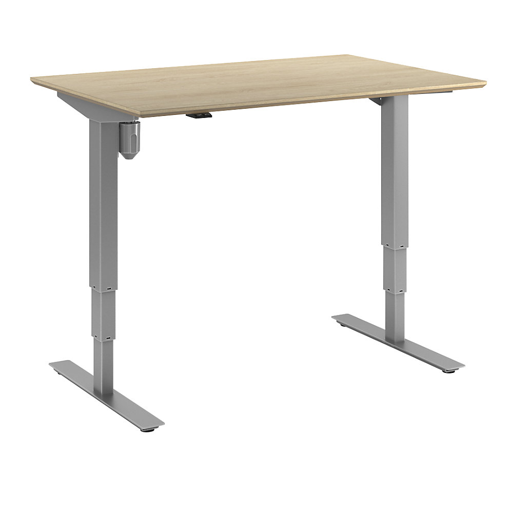 Bureau Atlanta Trend, elektrisch in hoogte verstelbaar, recht, b x d = 1200 x 800 mm, eikenhout/zilver
