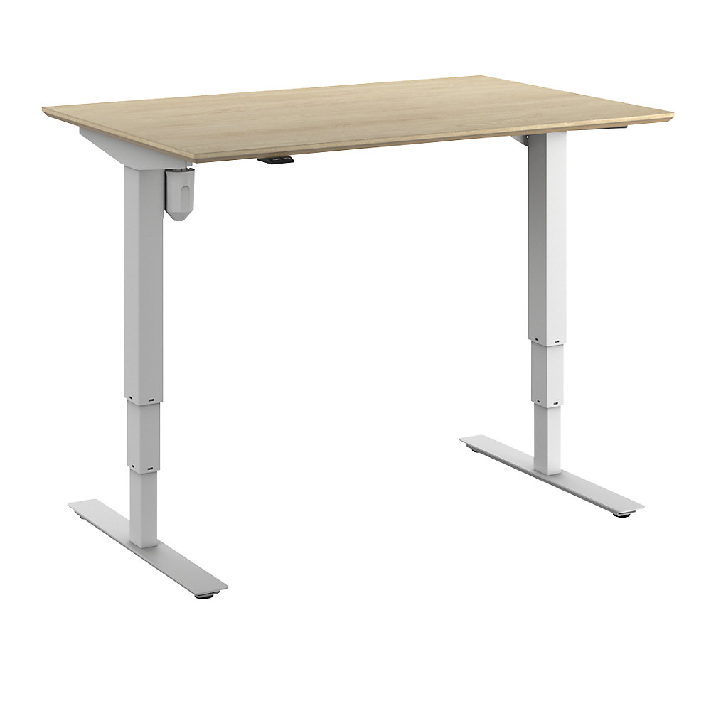 Bureau Atlanta Trend, elektrisch in hoogte verstelbaar, recht, b x d = 1200 x 800 mm, eikenhout/wit