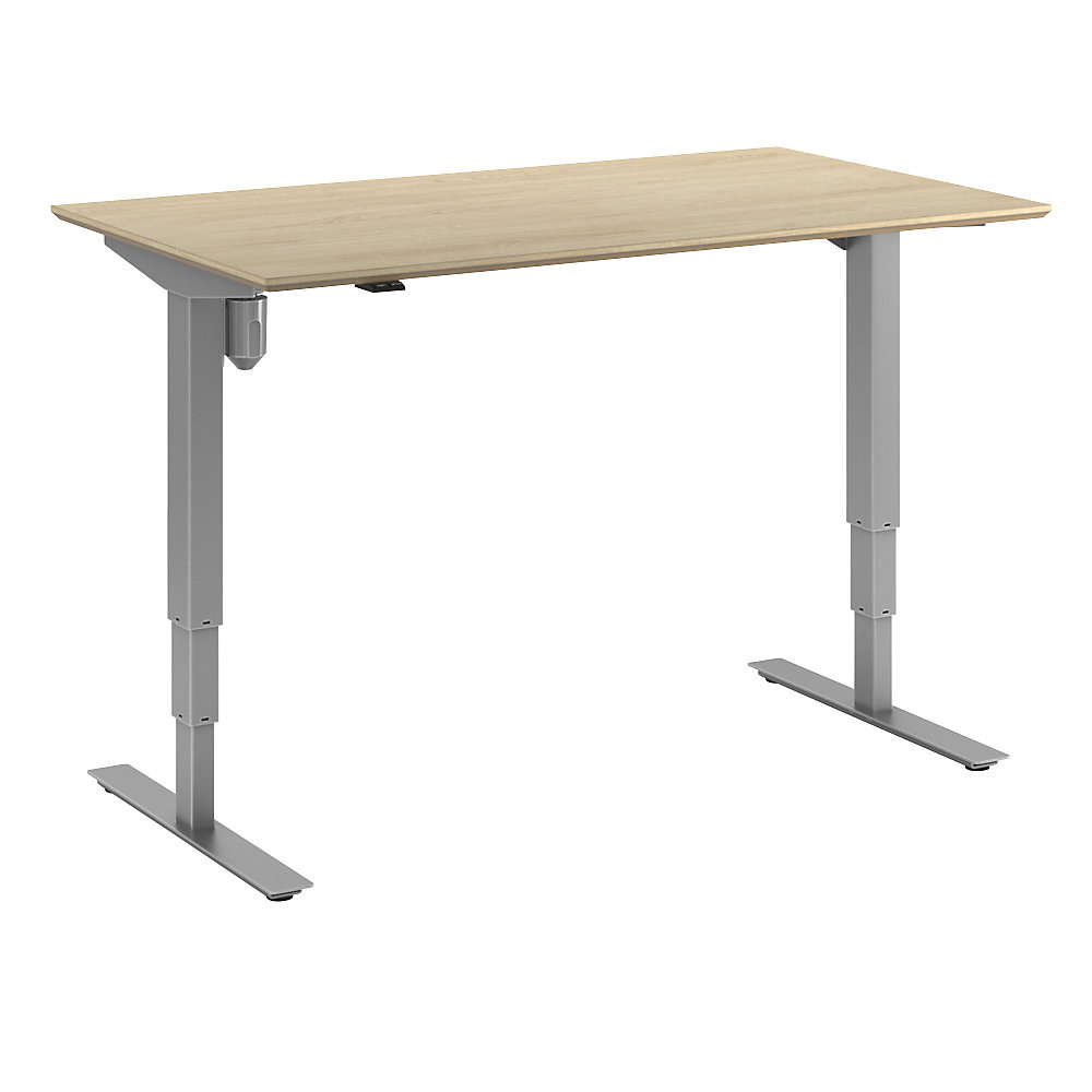Bureau Atlanta Trend, elektrisch in hoogte verstelbaar, recht, b x d = 1400 x 800 mm, eikenhout/zilver