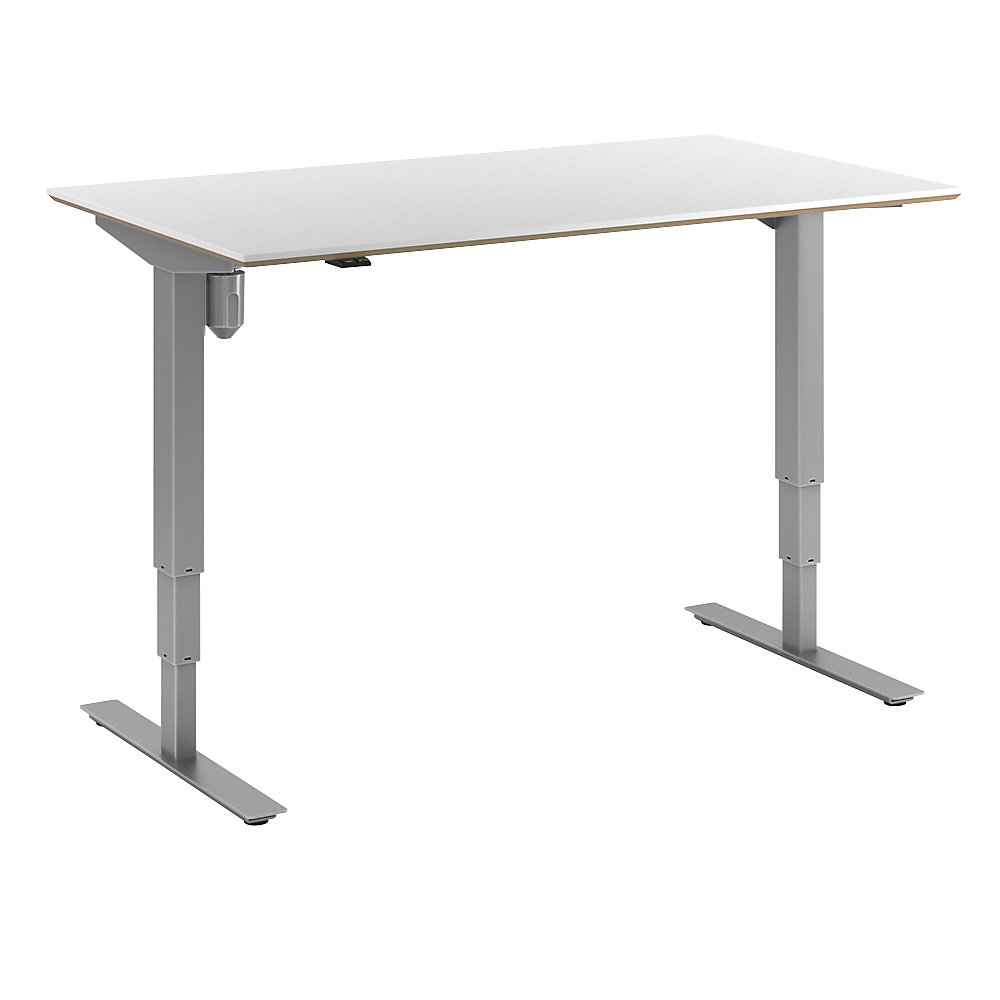 Bureau Atlanta Trend, elektrisch in hoogte verstelbaar, recht, b x d = 1400 x 800 mm, wit/zilver