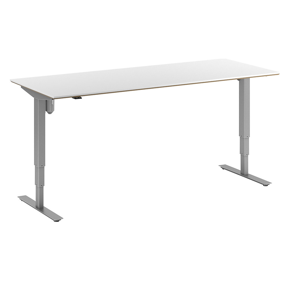 Bureau Atlanta Trend, elektrisch in hoogte verstelbaar, recht, b x d = 2000 x 800 mm, wit/zilver