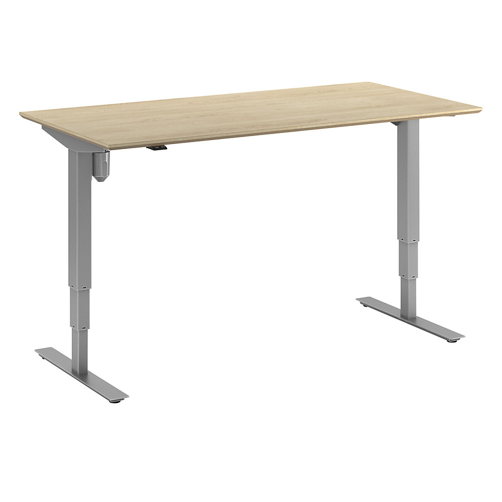 Bureau Atlanta Trend, elektrisch in hoogte verstelbaar, recht, b x d = 1600 x 800 mm, eikenhout/zilver