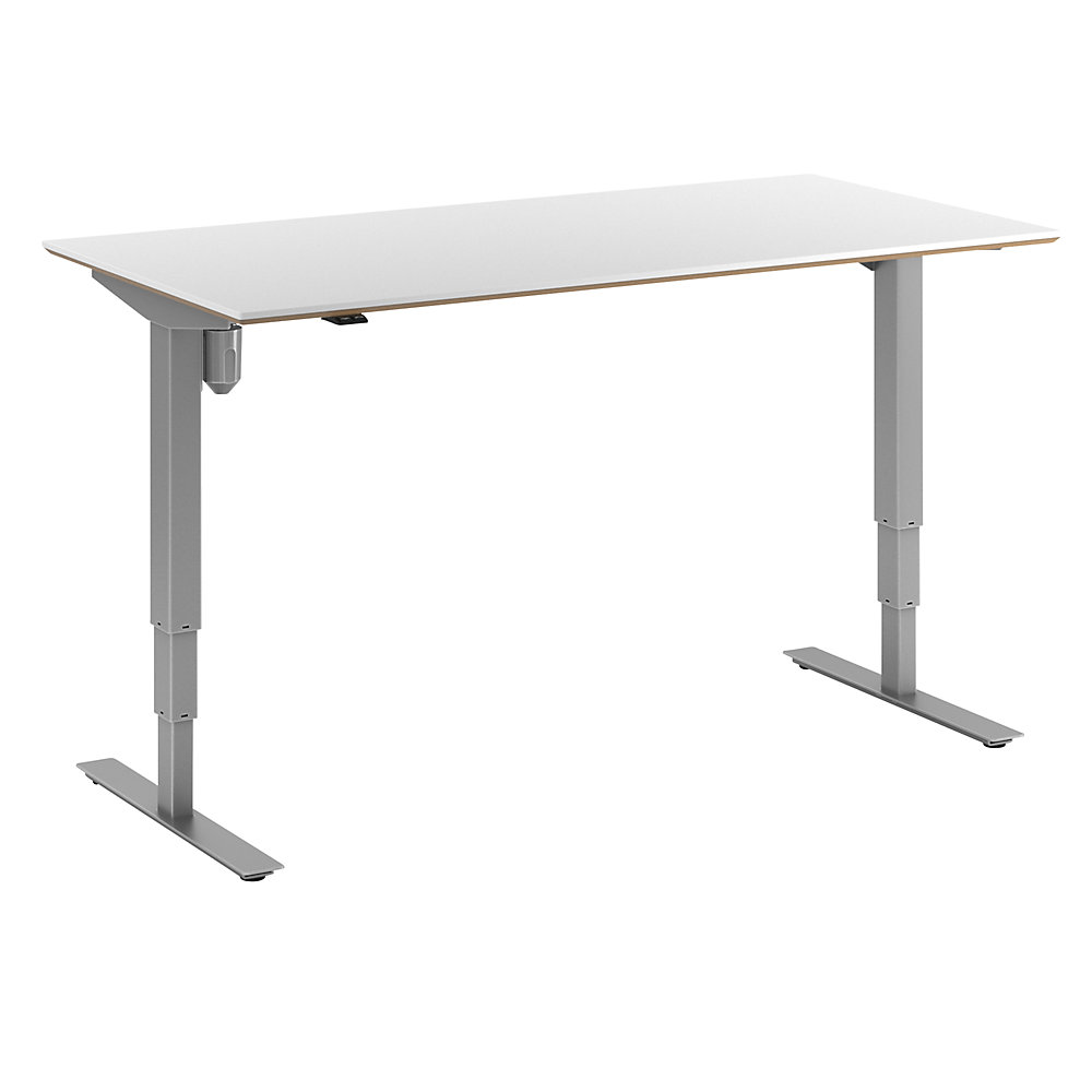 Bureau Atlanta Trend, elektrisch in hoogte verstelbaar, recht, b x d = 1600 x 800 mm, wit/zilver
