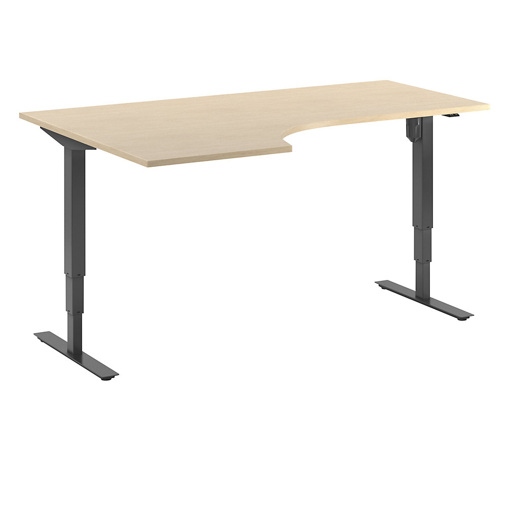 Bureau Atlanta, elektrisch in hoogte verstelbaar, hoek, b x d = 1800 x 1200 mm, berkenhout/zwart, links