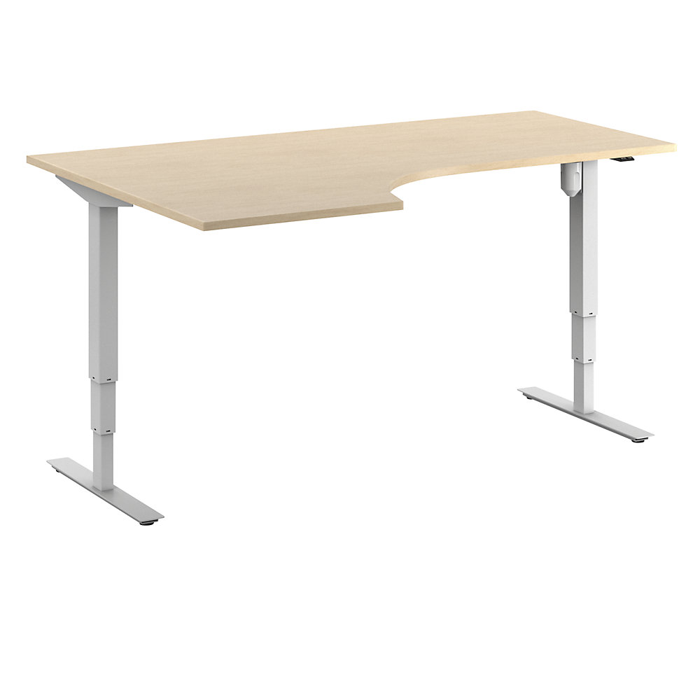 Bureau Atlanta, elektrisch in hoogte verstelbaar, hoek, b x d = 1800 x 1200 mm, berkenhout/wit, links