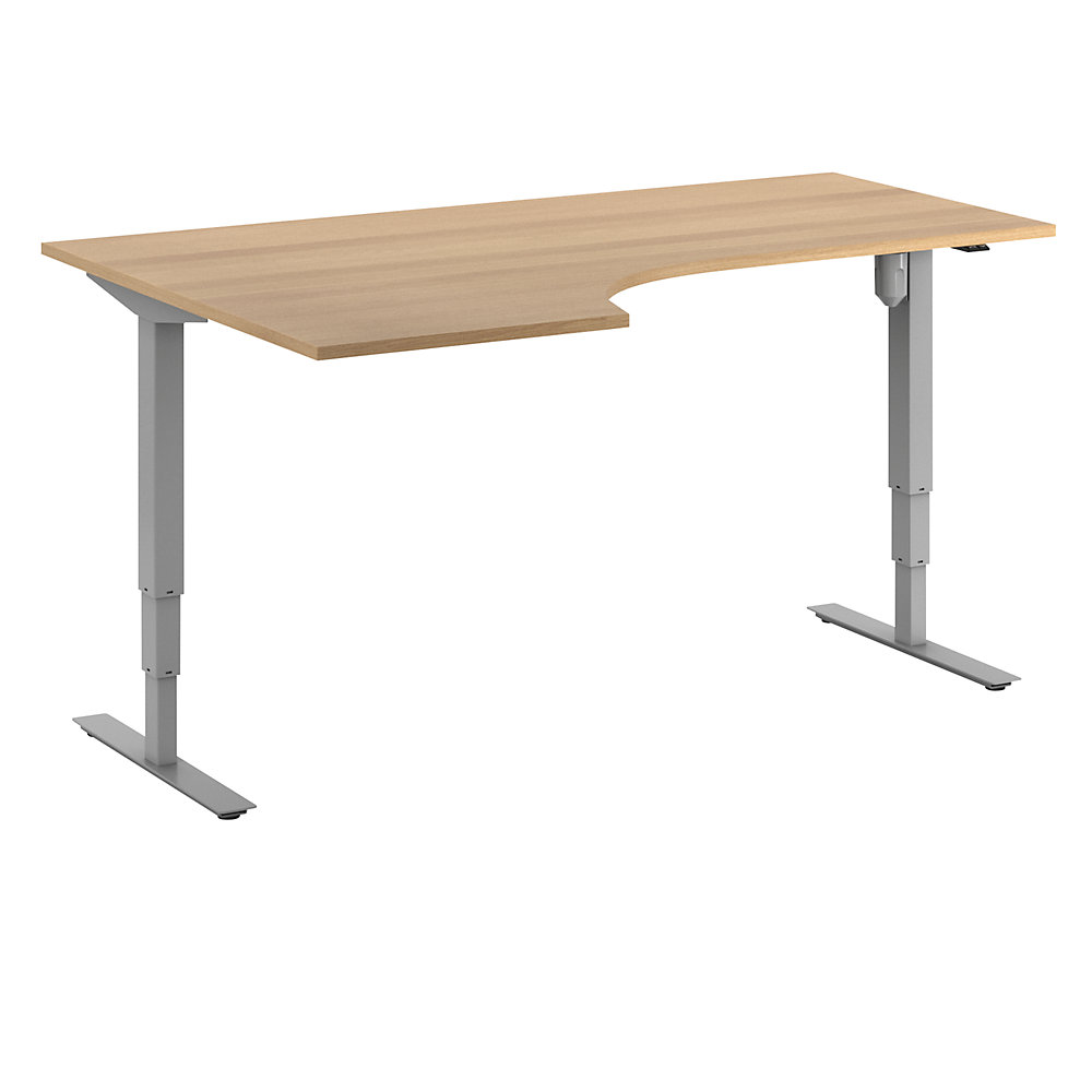 Bureau Atlanta, elektrisch in hoogte verstelbaar, hoek, b x d = 1800 x 1200 mm, beukenhout/zilver, links