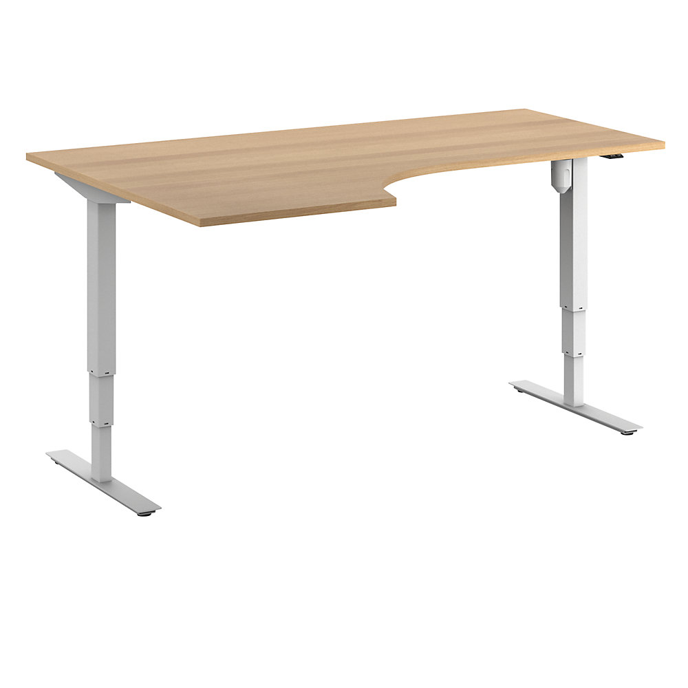 Bureau Atlanta, elektrisch in hoogte verstelbaar, hoek, b x d = 1800 x 1200 mm, beukenhout/wit, links