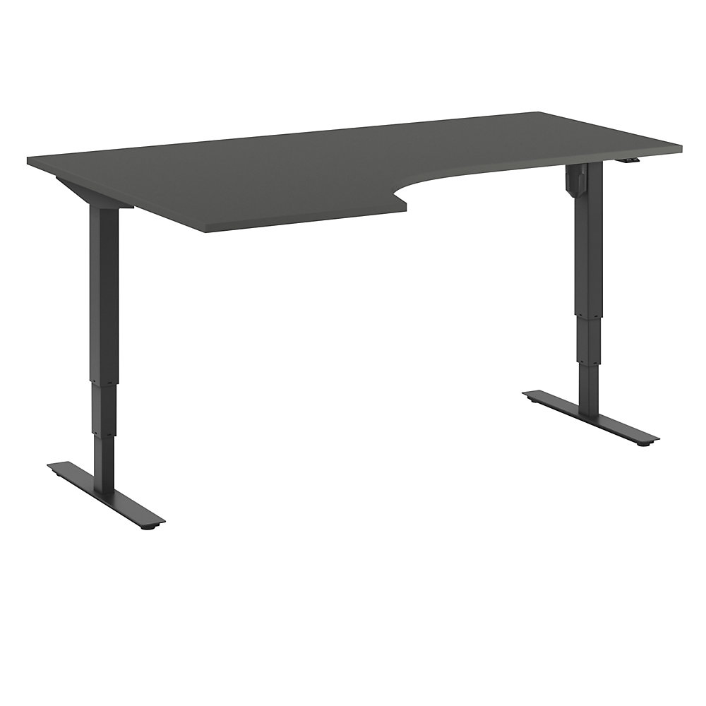 Bureau Atlanta, elektrisch in hoogte verstelbaar, hoek, b x d = 1800 x 1200 mm, donkergrijs/zwart, links