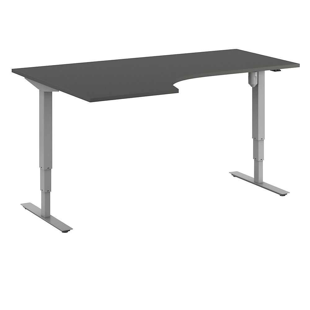 Bureau Atlanta, elektrisch in hoogte verstelbaar, hoek, b x d = 1800 x 1200 mm, donkergrijs/zilver, links
