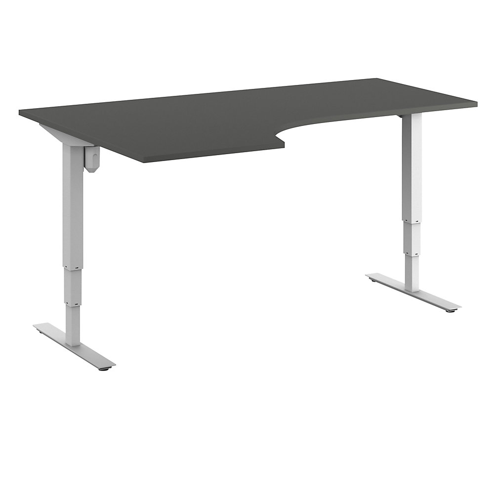 Bureau Atlanta, elektrisch in hoogte verstelbaar, hoek, b x d = 1800 x 1200 mm, donkergrijs/wit, links