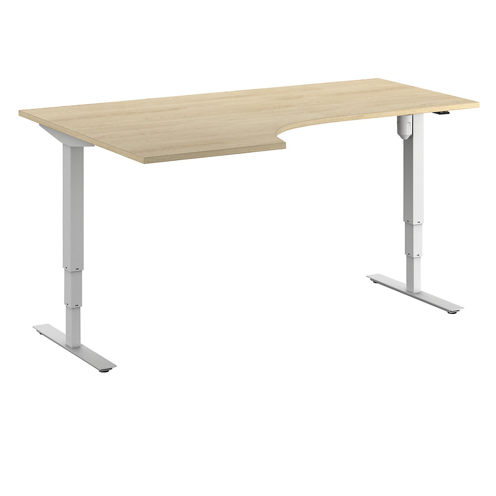 Bureau Atlanta, elektrisch in hoogte verstelbaar, hoek, b x d = 1800 x 1200 mm, eikenhout/wit, links