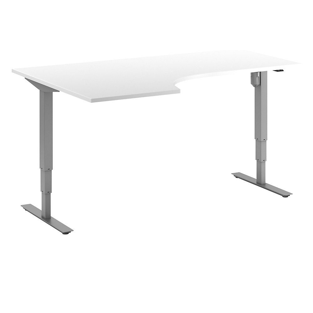 Bureau Atlanta, elektrisch in hoogte verstelbaar, hoek, b x d = 1800 x 1200 mm, wit/zilver, links