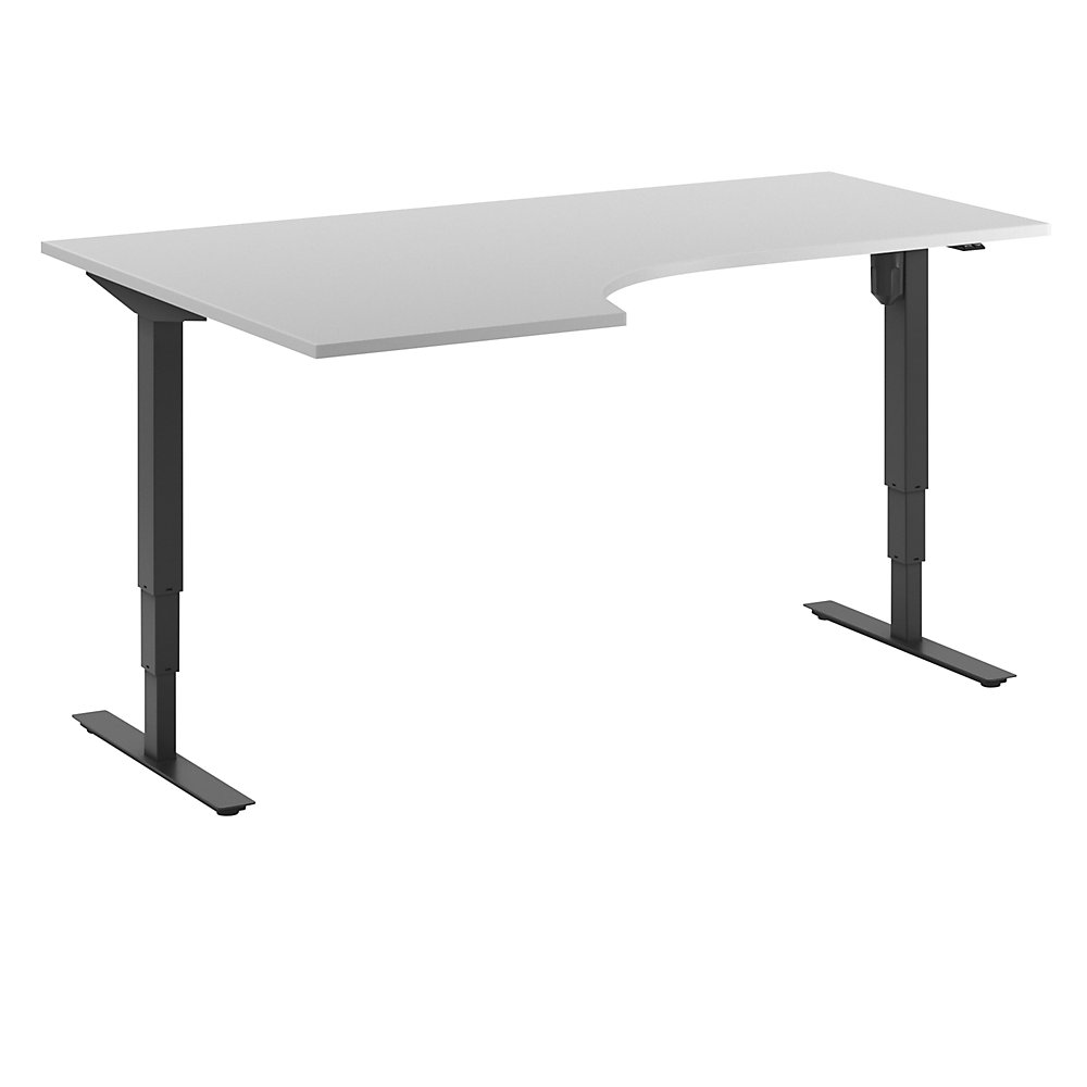 Bureau Atlanta, elektrisch in hoogte verstelbaar, hoek, b x d = 1800 x 1200 mm, lichtgrijs/zwart, links