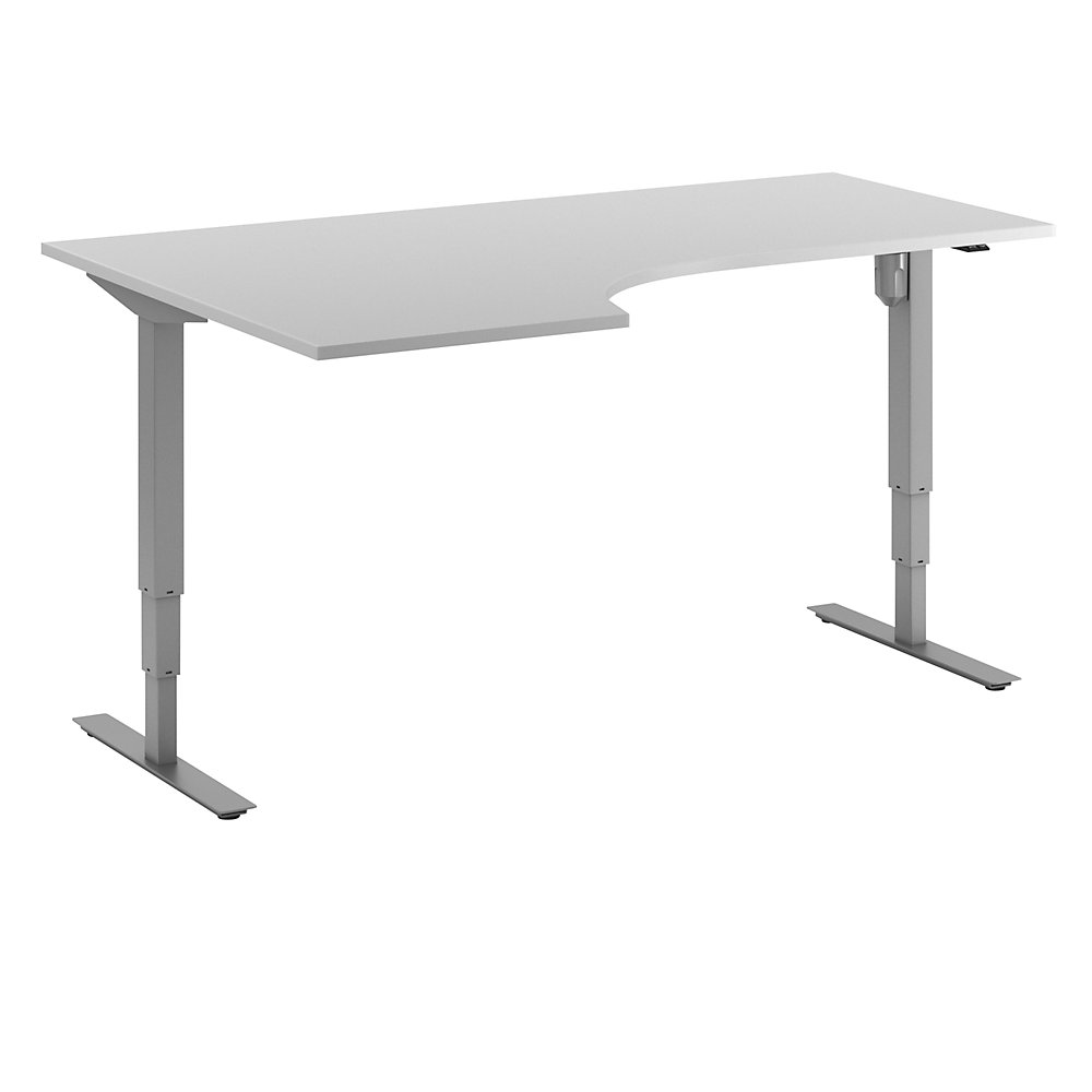 Bureau Atlanta, elektrisch in hoogte verstelbaar, hoek, b x d = 1800 x 1200 mm, lichtgrijs/zilver, links