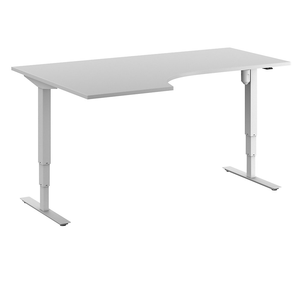 Bureau Atlanta, elektrisch in hoogte verstelbaar, hoek, b x d = 1800 x 1200 mm, lichtgrijs/wit, links